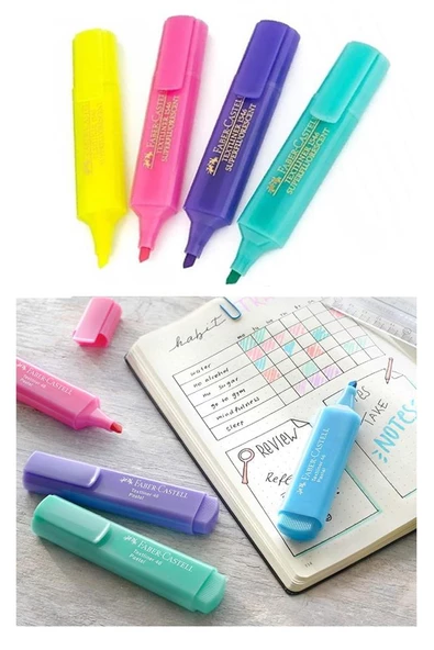 Fosforlu Kalem 4 Lü Pastel Renkler 1 Paket Textliner Soft Renk Kesik Uçlu İşaretleme Kalemi - 3
