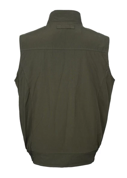 Battal Beden Yakalı Ve Beli Lastikli Kumaş Yelek Haki renk - 6