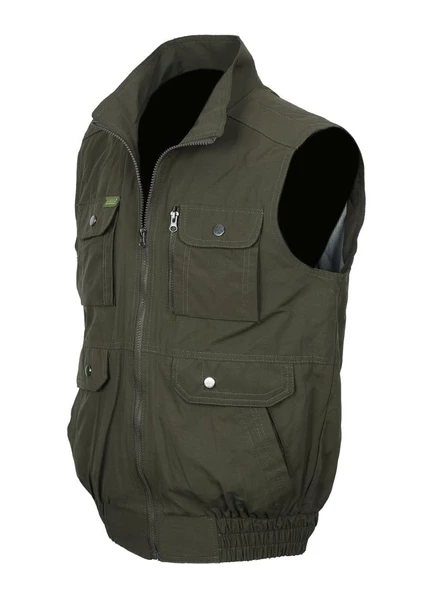 Battal Beden Yakalı Ve Beli Lastikli Kumaş Yelek Haki renk - 3