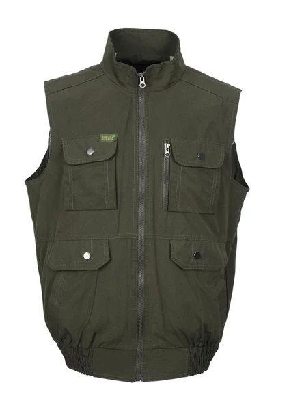 Battal Beden Yakalı Ve Beli Lastikli Kumaş Yelek Haki renk - 8