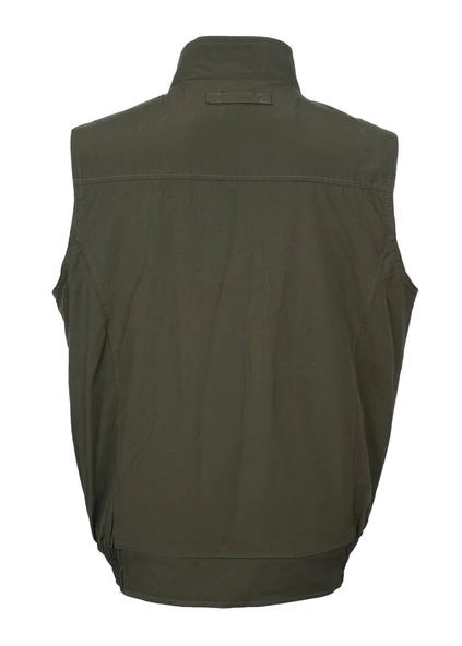 Battal Beden Yakalı Ve Beli Lastikli Kumaş Yelek Haki renk - 2