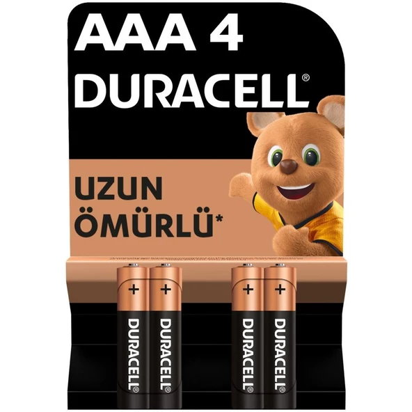 Duracell Alkalin AAA İnce Kalem Piller, 4'lu Paket