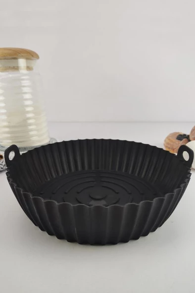 Digithome Yanmaz Yapışmaz Silikon Kulplu Airfryer Kalıbı 20 Cm Siyah – THN75825 C1-1-18 - 2