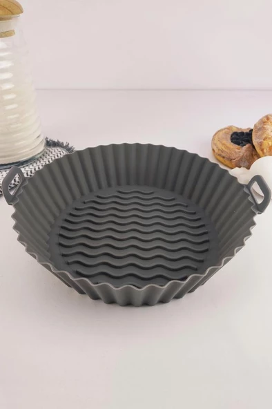 Digithome Yanmaz Yapışmaz Silikon Kulplu Airfryer Kalıbı 20 Cm Gri  – THN75823 C1-1-18 - 2