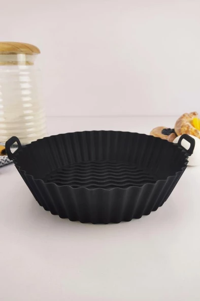 Digithome Yanmaz Yapışmaz Silikon Kulplu Airfryer Kalıbı 20 Cm Siyah  – THN75823 C1-1-18 - 2
