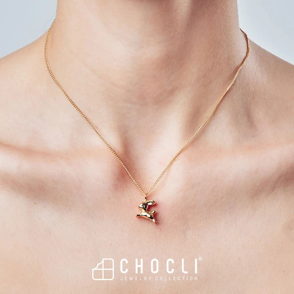 Chocli 18 Ayar Altın Kaplama Tavşan Kolye - 8