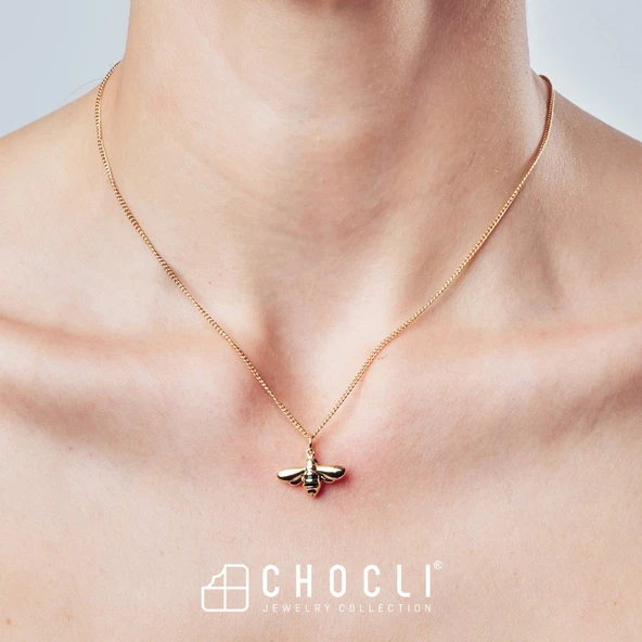 Chocli 18 Ayar Altın Kaplama  Arı Kolye - 8