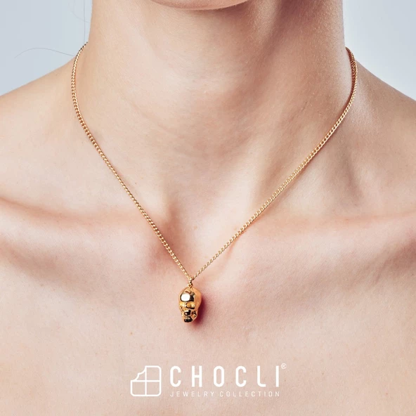 Chocli 18 Ayar Altın Kaplama Skull Kolye - 7