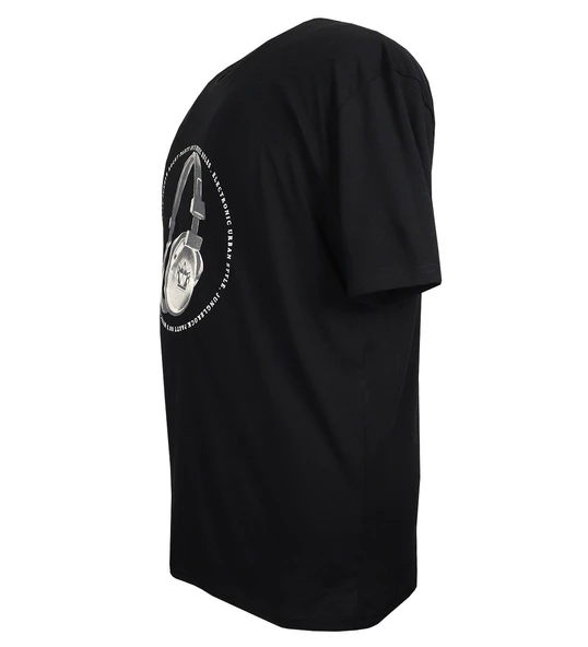 Baskılı Erkek Büyük Beden Bisiklet Yaka Tişört Siyah - 2