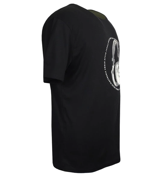 Baskılı Erkek Büyük Beden Bisiklet Yaka Tişört Siyah - 4