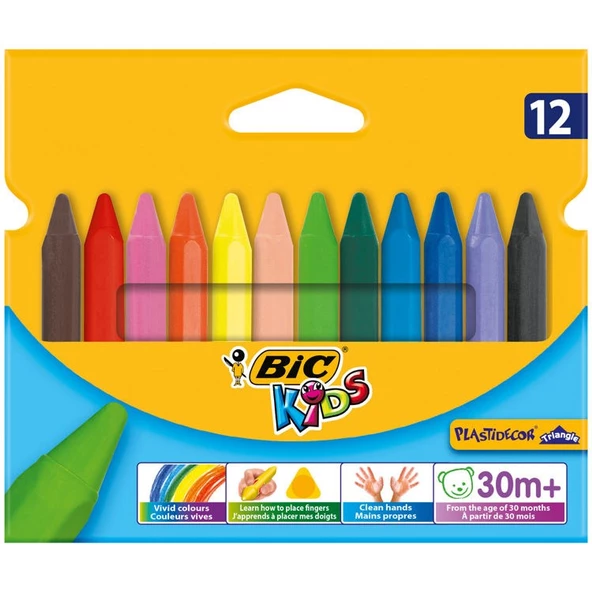 Bic Kids Plastidecor Triangle Elleri Kirletmeyen Üçgen Jumbo Mum Pastel Boya 12 Renk