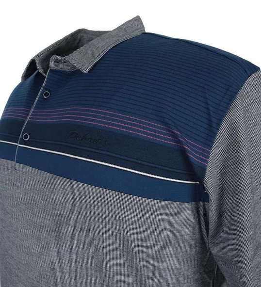 Büyük Beden Erkek Tişört Polo Yaka Pike İndigo Ribanalı - 3