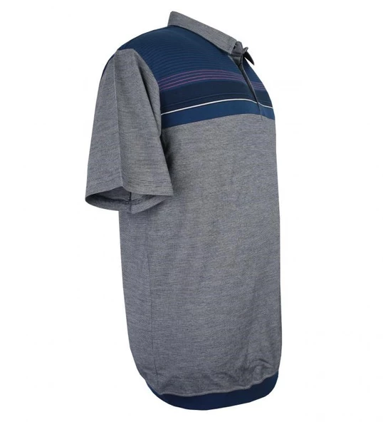 Büyük Beden Erkek Tişört Polo Yaka Pike İndigo Ribanalı - 2