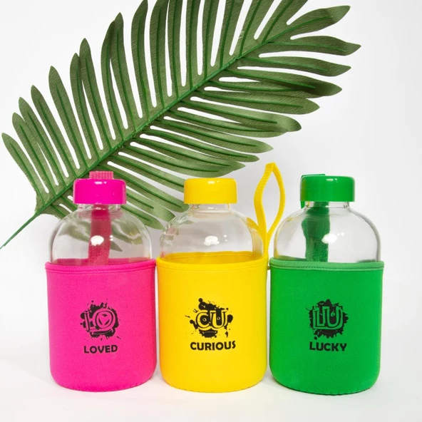 Biggdesign Moods Up Curious Neopren Kılıflı Cam Matara 600 Ml - 9