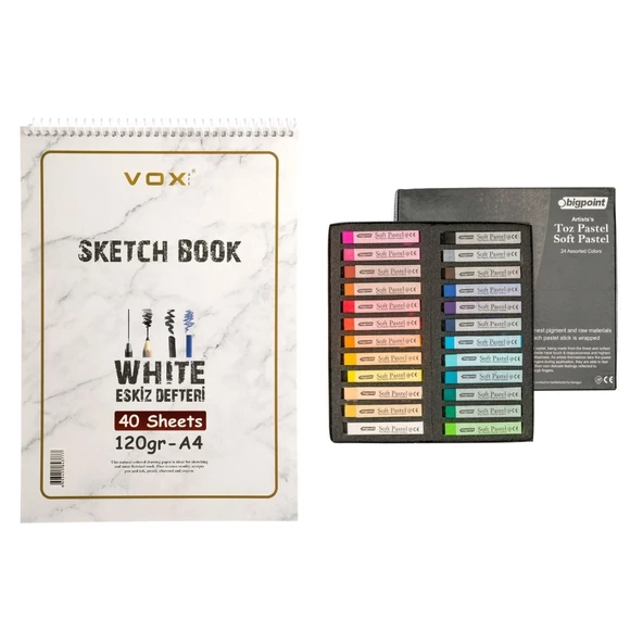 Bigpoint Artists's Toz(Soft) Pastel Boya Seti 24 Renk Set ve Vox Art Pastel Blok A4