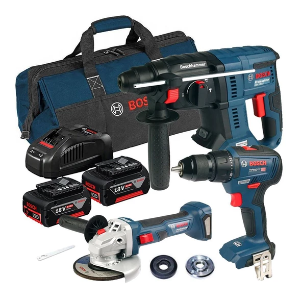 Bosch Professional GSR 18V-50 + GBH 180 + GWS 180 2 x Gba 18V 3'Lü Set 5.0AH 18V - 0615990M32