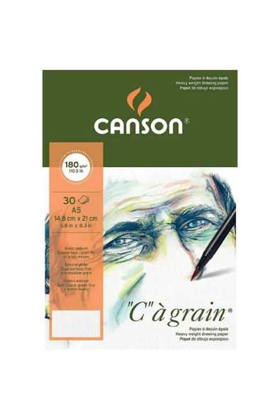 Canson Ca Grain Pad 180gr Doğal Beyaz Çizim Blok 30 Sayfa A5 (14.9x21cm)