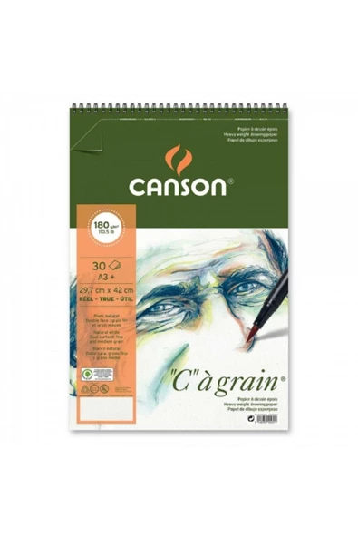 Canson Ca Grain Spiral Pad 180gr Doğal Beyaz Spiralli Çizim Blok 30 Sayfa A3 (29.7x42cm)