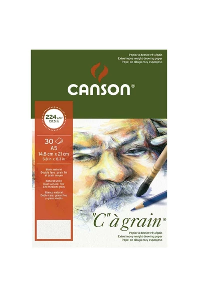 Canson Ca Grain Pad 224gr Doğal Beyaz Çizim Blok 30 Sayfa A5 (14.9x21cm)