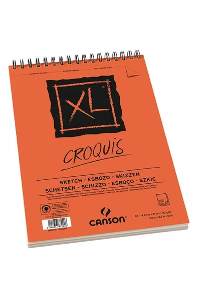 Canson XL Croquis Sketch Pad 90gr 50 Sayfa Spiralli Çizim Defteri A5 (14.9x21cm) (Üst)