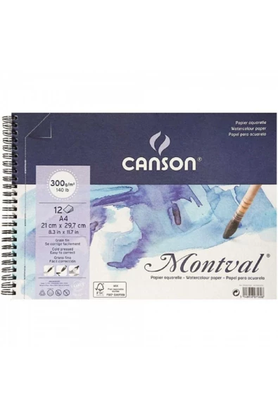Canson Montval Aquarelle Cold Pressed 300gr Spiralli Sulu Boya Blok 12 Sayfa A4(21x29.7cm)