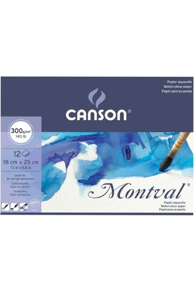 Canson Montval Aquarelle Cold Pressed 300gr Sulu Boya Blok 12 Sayfa 18x25cm (1 Tarafı Yapışkanlı)