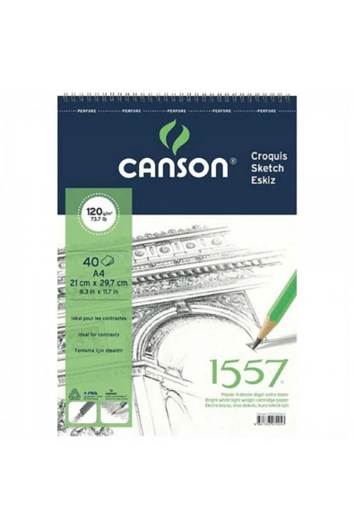 Canson 1557 Dessin Drawing Light Grain 120gr Spiralli Çizim Defteri 40 Sayfa A4 (21x29.7cm)