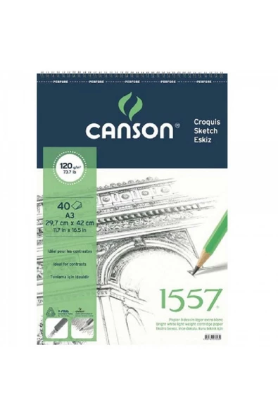 Canson 1557 Dessin Drawing Light Grain 120gr Spiralli Çizim Defteri 40 Sayfa A3 (29,7x42cm)