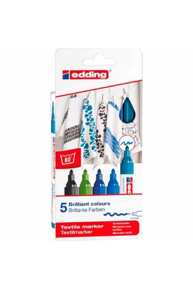 Edding Tekstil Markörü 2-3mm 5'li Kutu Soğuk Renkler