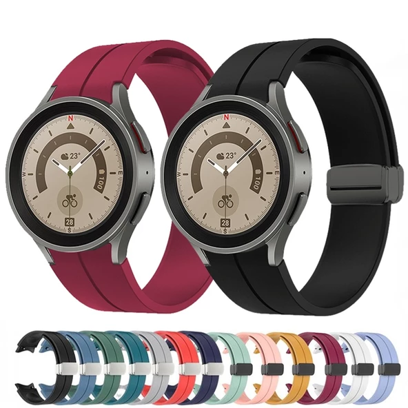 Samsung Galaxy Watch 4 5 6 7 FE 40 44 Classic 42 43 46 47 mm Kordon Magnetli Ayarlanır Silikon Kordon