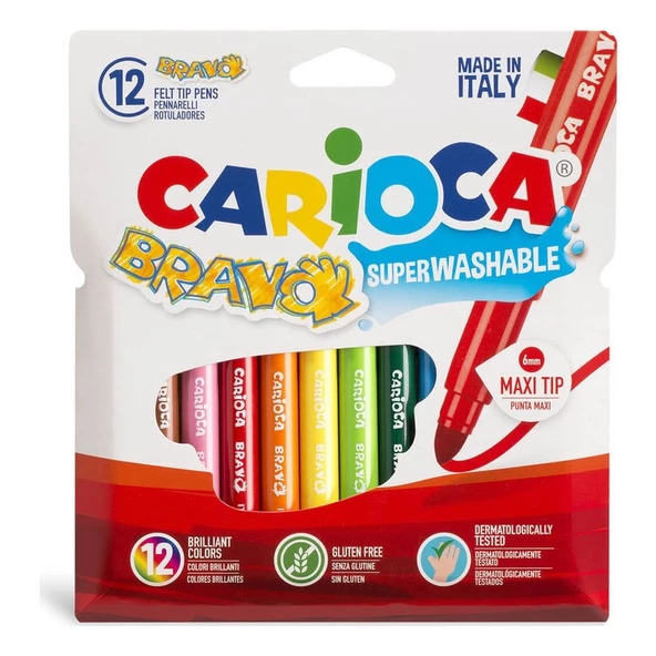 Carioca Bravo Süper Yıkanabilir Keçeli Boya Kalemi 12li