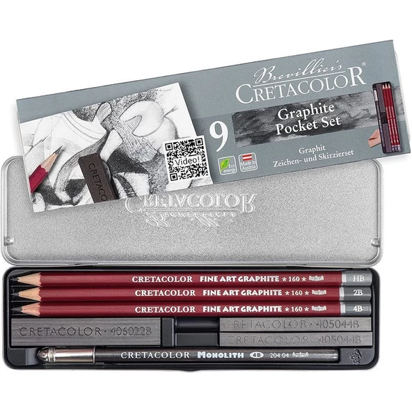 Cretacolor Graphite Pocket Set 9 Parça Çizim Seti Metal Kutu (160 29)