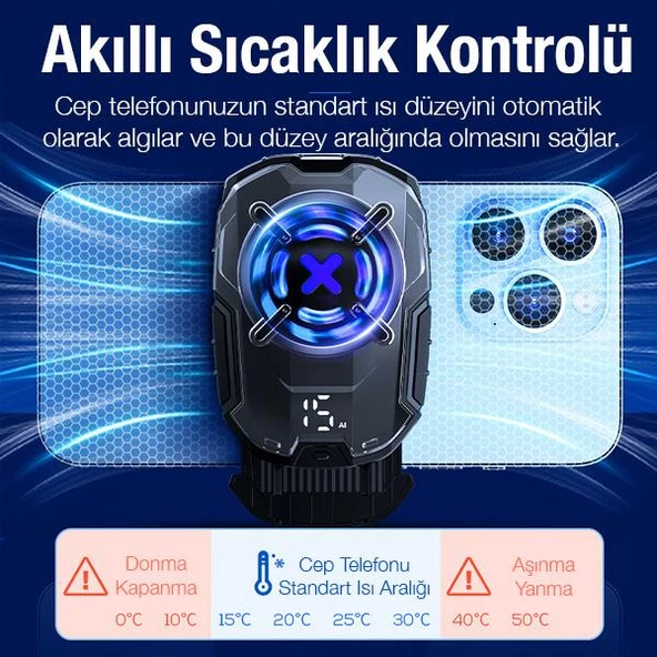 Polham 1200mAh Şarjlı Süper Hızlı ve Sessiz Radyatörlü Telefon Soğutma Fanı, Gamer Soğutucu Adaptör - 2
