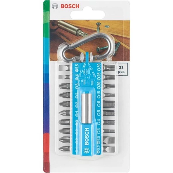 Bosch 21 Parça Yaylı Kancalı Vidalama(Mavi) 8'li -2607012001 - 2