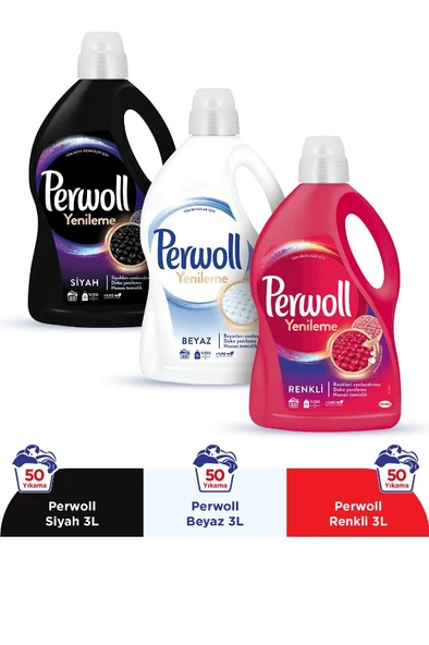 Perwoll Renkli + Siyah + Beyaz Hassas Bakım Sıvı Çamaşır Deterjanı 3 lt 3'lü - 2
