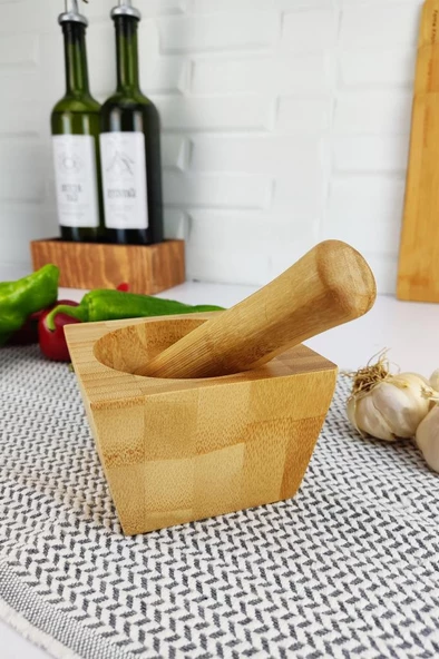 Digithome Doğal Bambu Ahşap Sarımsak Ezeceği Havan – THN75218 - HYT C1-1-18 - 3