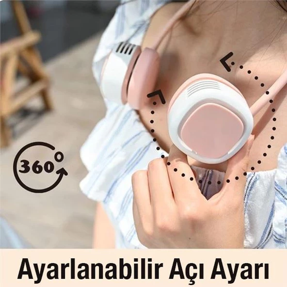 Polham 1600mAh Şarjlı Ayarlanabilir Boyun Askılı Şık Görünümlü Boyun Vantilatörü, Askılıklı Mini Fan - 4