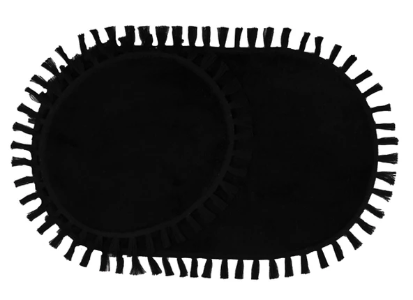 Modern Dekoratif Yıkanabilir Peluş Puffy Kaymaz Taban Oval Püskül Saçaklı 2'li Banyo Paspası 50x80 - 8