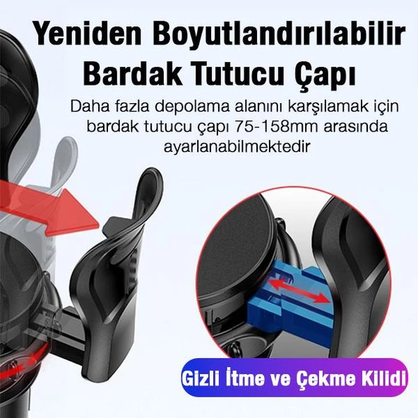 Polham Araç içi Bardaklık Girişli Genişlik Ayarlamalı Kilit Sistemli Bardak ve Şişe Tutucu, Sarsılmaz - 5