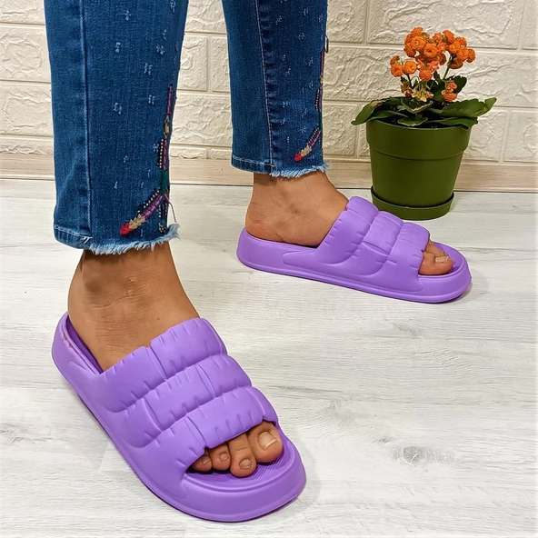 Akınalbella 406 Lila Hafif Rahat Günlük Havuz Plaj Kadın Terliği - Resim 4