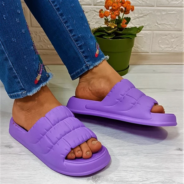 Akınalbella 406 Lila Hafif Rahat Günlük Havuz Plaj Kadın Terliği - Resim 2