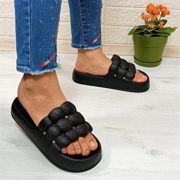 Sonimix 12701 Siyah Hafif Rahat Günlük Havuz Plaj Kadın Terliği - Resim 4