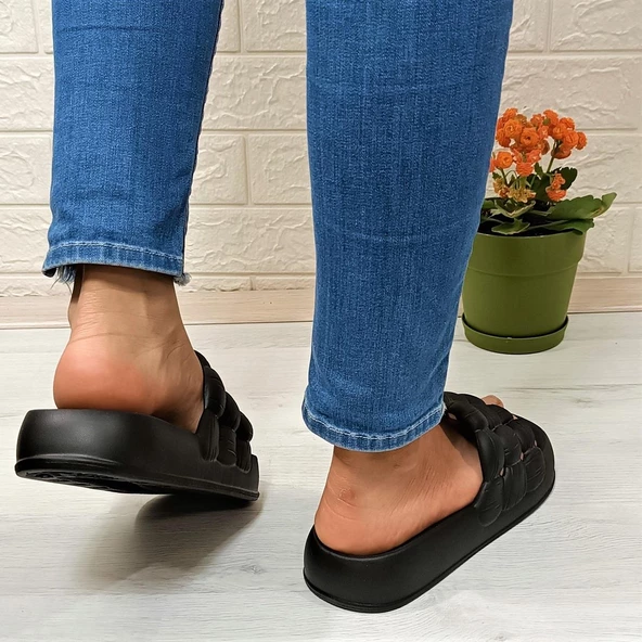 Sonimix 12701 Siyah Hafif Rahat Günlük Havuz Plaj Kadın Terliği - Resim 5