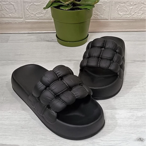 Sonimix 12701 Siyah Hafif Rahat Günlük Havuz Plaj Kadın Terliği - Resim 6