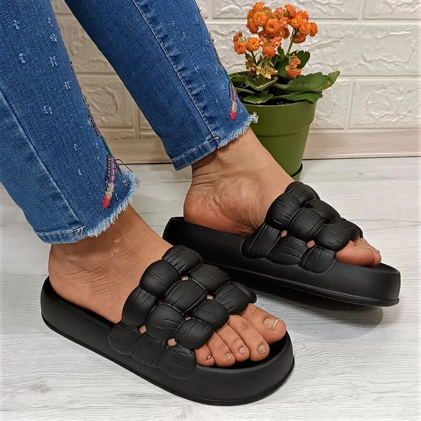 Sonimix 12701 Siyah Hafif Rahat Günlük Havuz Plaj Kadın Terliği - Resim 2