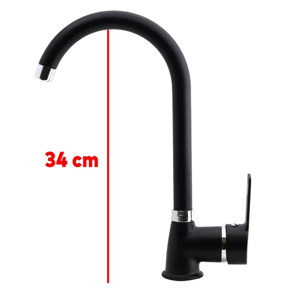 Banyo Lavabo Musluğu Siyah Bataryası Mix Eyve Sıcak Soğuk Çift Su Girişli Çeşmesi 34 cm - 2
