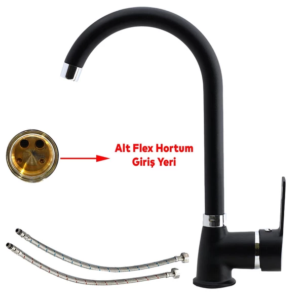 Banyo Lavabo Musluğu Siyah Bataryası Mix Eyve Sıcak Soğuk Çift Su Girişli Çeşmesi 34 cm - 3