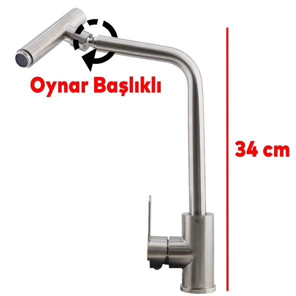 Mutfak Lavabo Musluğu Bataryası Mix Eyve Sıcak Soğuk Çift Su Girişli Çeşmesi 34 cm - Resim 2