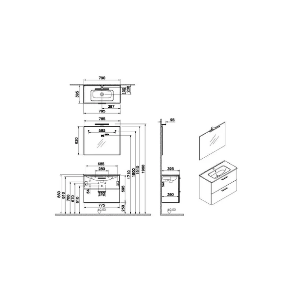 VitrA Mia Banyo Dolabı Seti 80 cm Antasit 75100 - 4