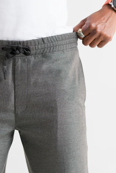 Slimfit Kapamasız Çizgili Beli Lastikli İplikli Duble Ve Dar Paça Erkek Jogger Pantolon - 2